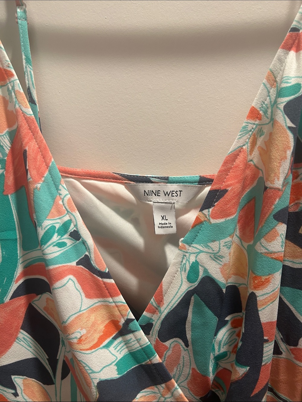 Nine West Coral & Teal Floral Wrap Dress with Navy Accents